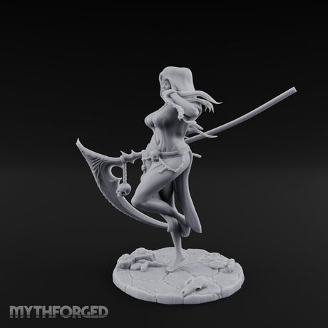 Scythe Trailing Knee Raised Human Reaper Miniature for Dungeons and Dragons, Pathfinder or other TTRPGs