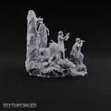 Three Scholars, One Bad Feeling Human Investigators on Standing-Stone Hilltop Diorama