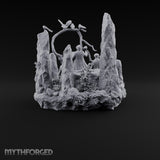 Three Scholars, One Bad Feeling Human Investigators on Standing-Stone Hilltop Diorama