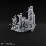 Three Scholars, One Bad Feeling Human Investigators on Standing-Stone Hilltop Diorama
