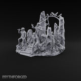 Three Scholars, One Bad Feeling Human Investigators on Standing-Stone Hilltop Diorama