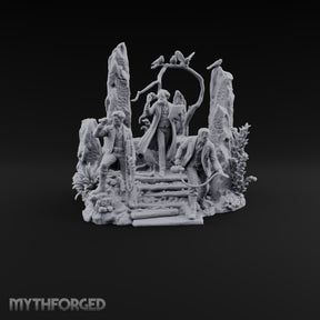Three Scholars, One Bad Feeling Human Investigators on Standing-Stone Hilltop Diorama