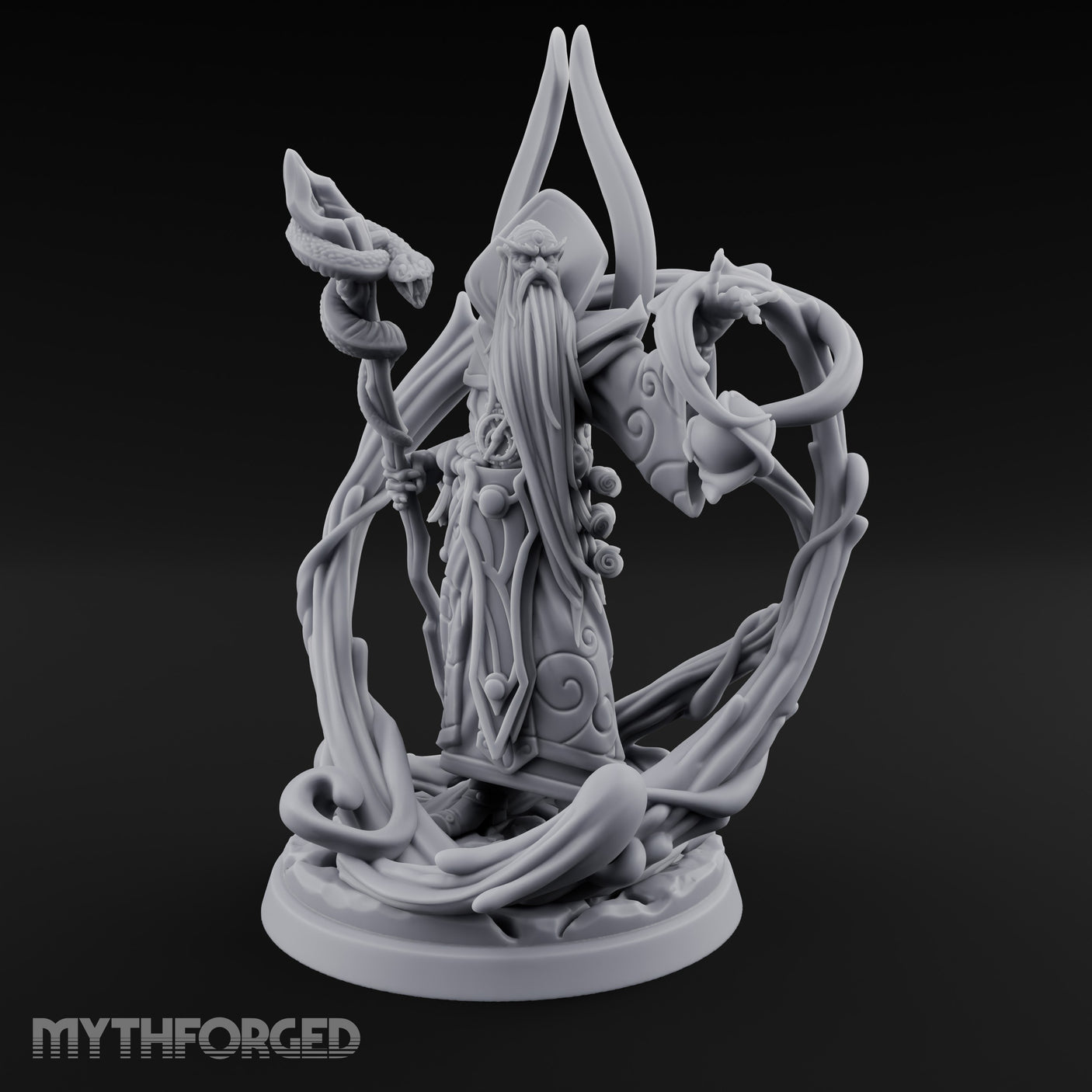 Serpent Staff Conjuring Human Archdruid Miniature for Dungeons and Dragons, Pathfinder or other TTRPGs