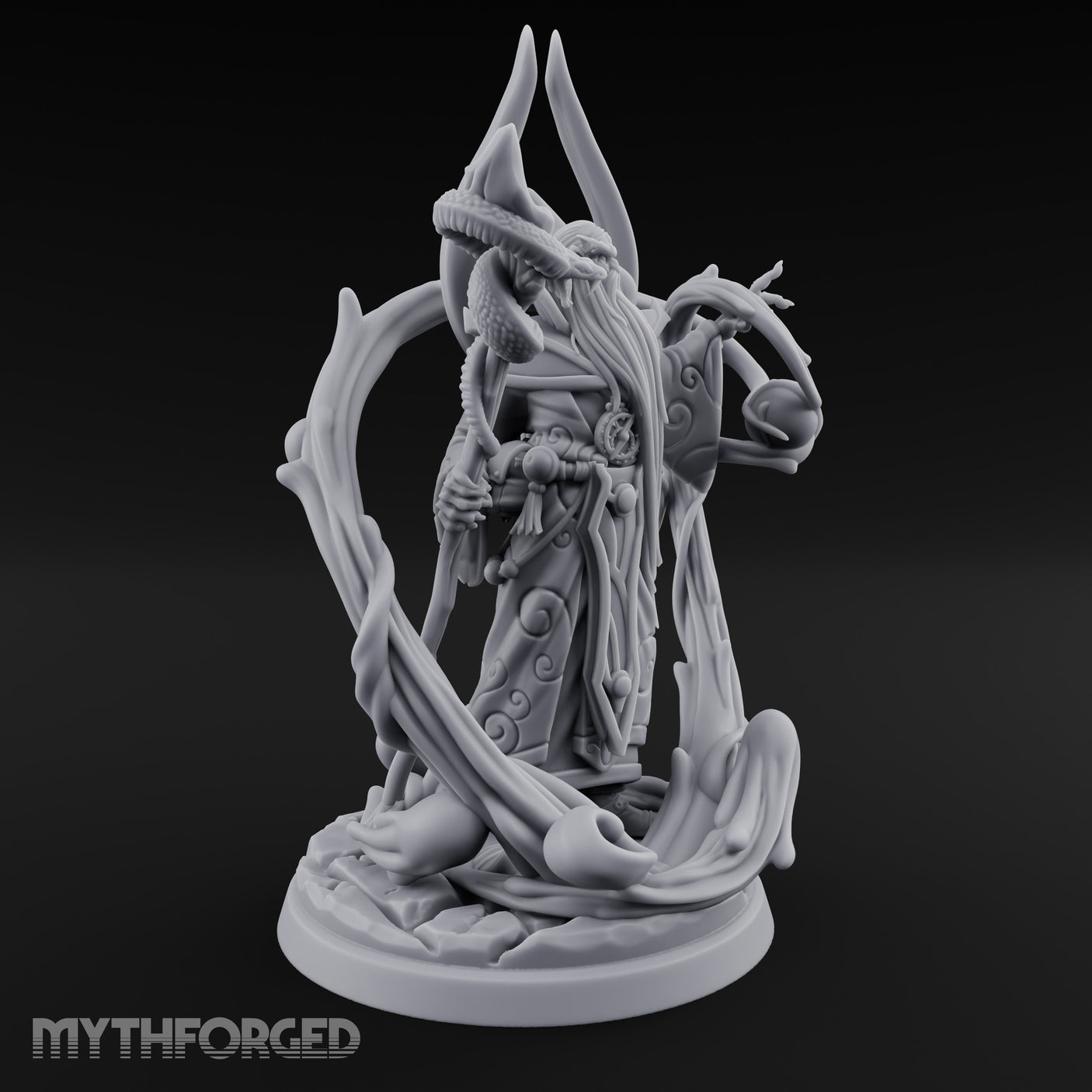 Serpent Staff Conjuring Human Archdruid Miniature for Dungeons and Dragons, Pathfinder or other TTRPGs