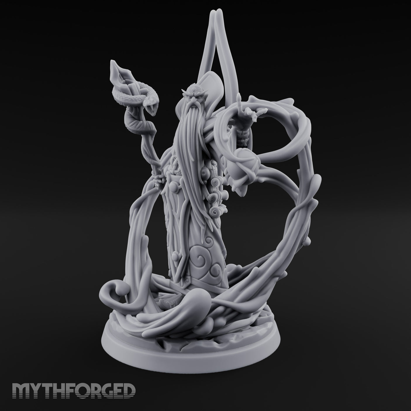 Serpent Staff Conjuring Human Archdruid Miniature for Dungeons and Dragons, Pathfinder or other TTRPGs