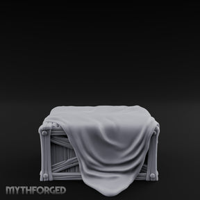 Sheet-Draped Wicker-Framed Covered Storage Crate Miniature for Dungeons and Dragons, Pathfinder or other TTRPGs