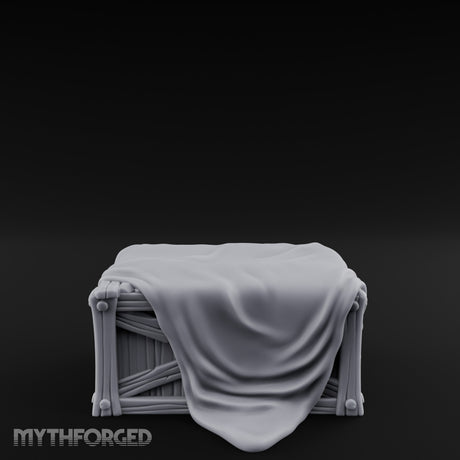 Sheet-Draped Wicker-Framed Covered Storage Crate Miniature for Dungeons and Dragons, Pathfinder or other TTRPGs