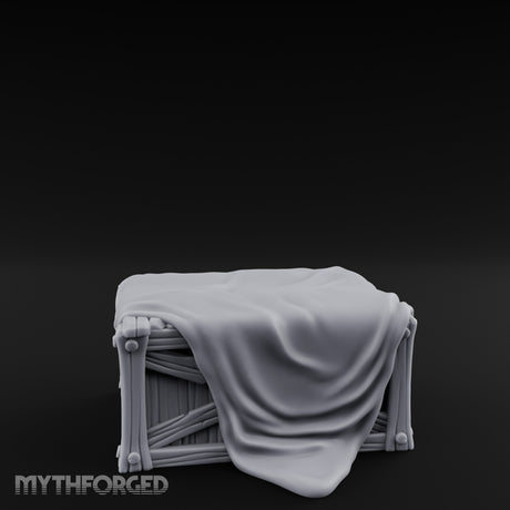 Sheet-Draped Wicker-Framed Covered Storage Crate Miniature for Dungeons and Dragons, Pathfinder or other TTRPGs