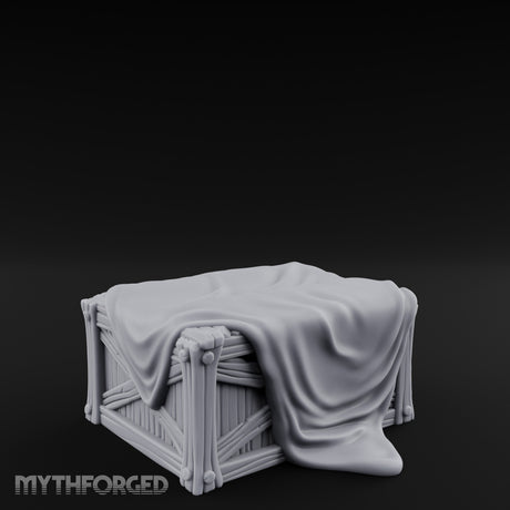 Sheet-Draped Wicker-Framed Covered Storage Crate Miniature for Dungeons and Dragons, Pathfinder or other TTRPGs