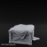 Sheet-Draped Wicker-Framed Covered Storage Crate Miniature for Dungeons and Dragons, Pathfinder or other TTRPGs