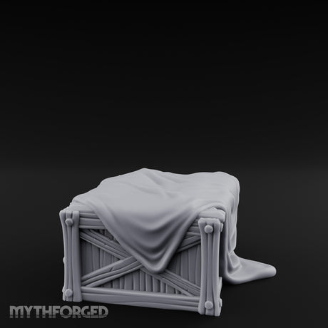 Sheet-Draped Wicker-Framed Covered Storage Crate Miniature for Dungeons and Dragons, Pathfinder or other TTRPGs