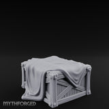 Sheet-Draped Wicker-Framed Covered Storage Crate Miniature for Dungeons and Dragons, Pathfinder or other TTRPGs