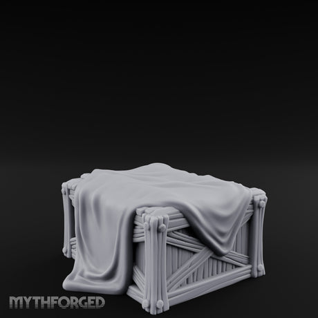 Sheet-Draped Wicker-Framed Covered Storage Crate Miniature for Dungeons and Dragons, Pathfinder or other TTRPGs