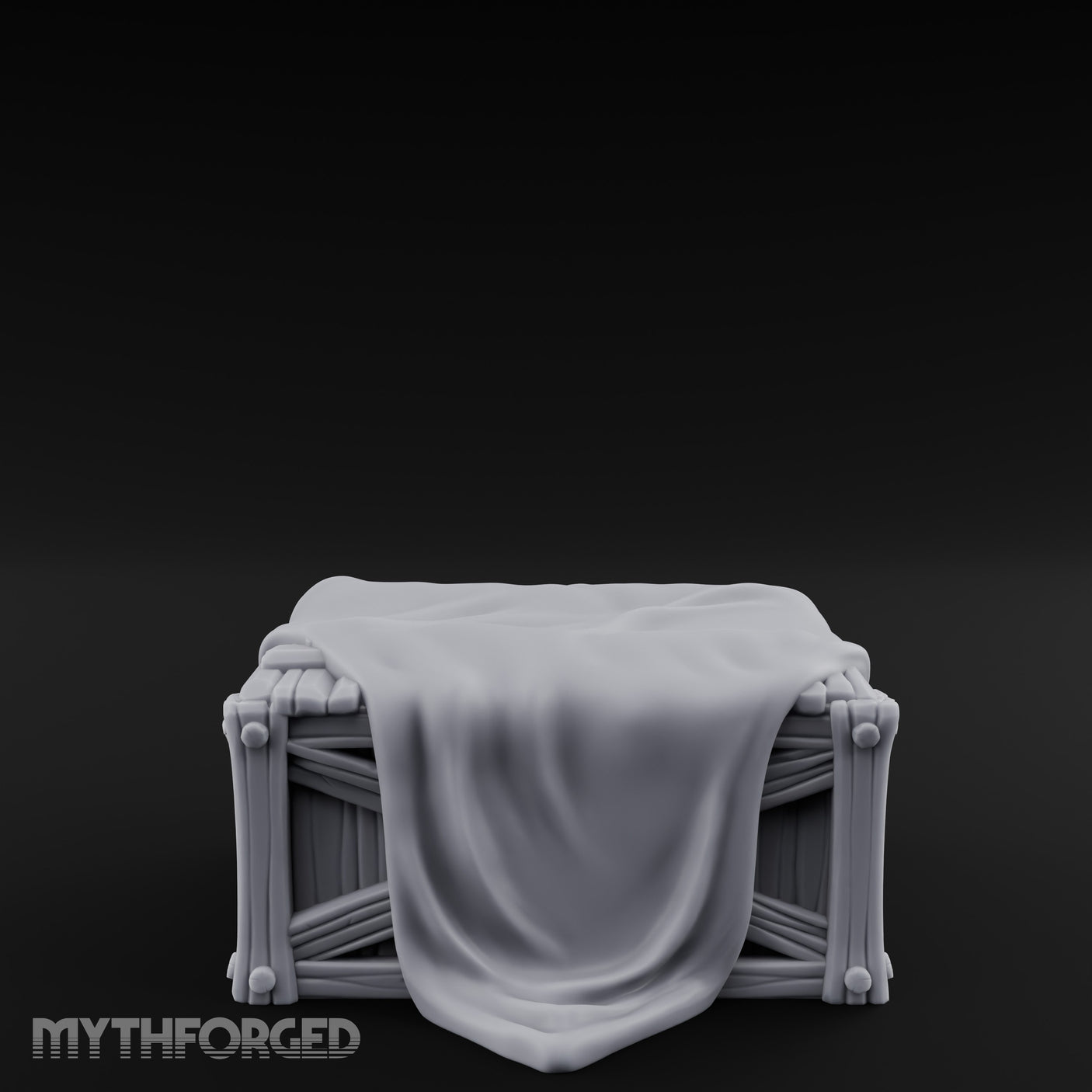 Sheet-Draped Wicker-Framed Covered Storage Crate Miniature for Dungeons and Dragons, Pathfinder or other TTRPGs