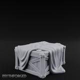 Sheet-Draped Wicker-Framed Covered Storage Crate Miniature for Dungeons and Dragons, Pathfinder or other TTRPGs
