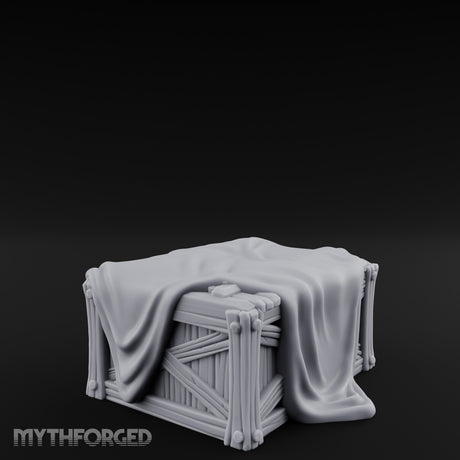 Sheet-Draped Wicker-Framed Covered Storage Crate Miniature for Dungeons and Dragons, Pathfinder or other TTRPGs