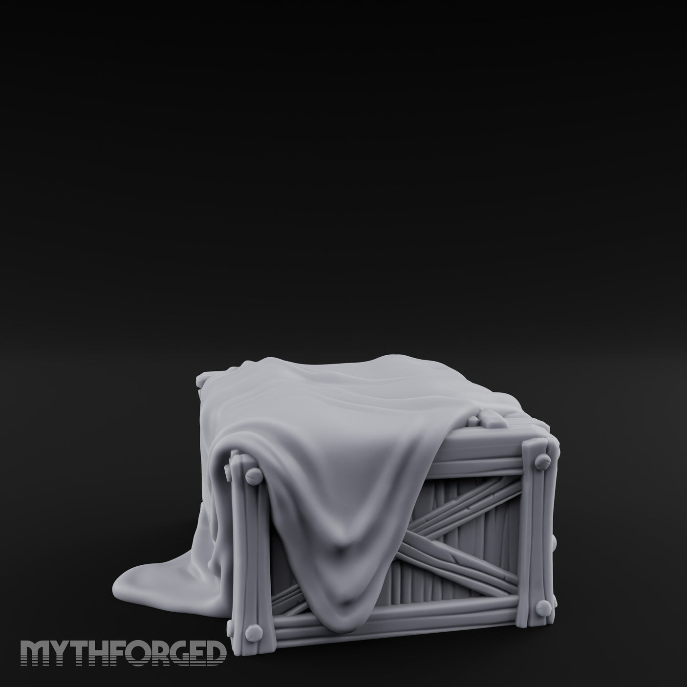 Sheet-Draped Wicker-Framed Covered Storage Crate Miniature for Dungeons and Dragons, Pathfinder or other TTRPGs