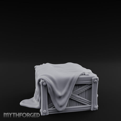 Sheet-Draped Wicker-Framed Covered Storage Crate Miniature for Dungeons and Dragons, Pathfinder or other TTRPGs