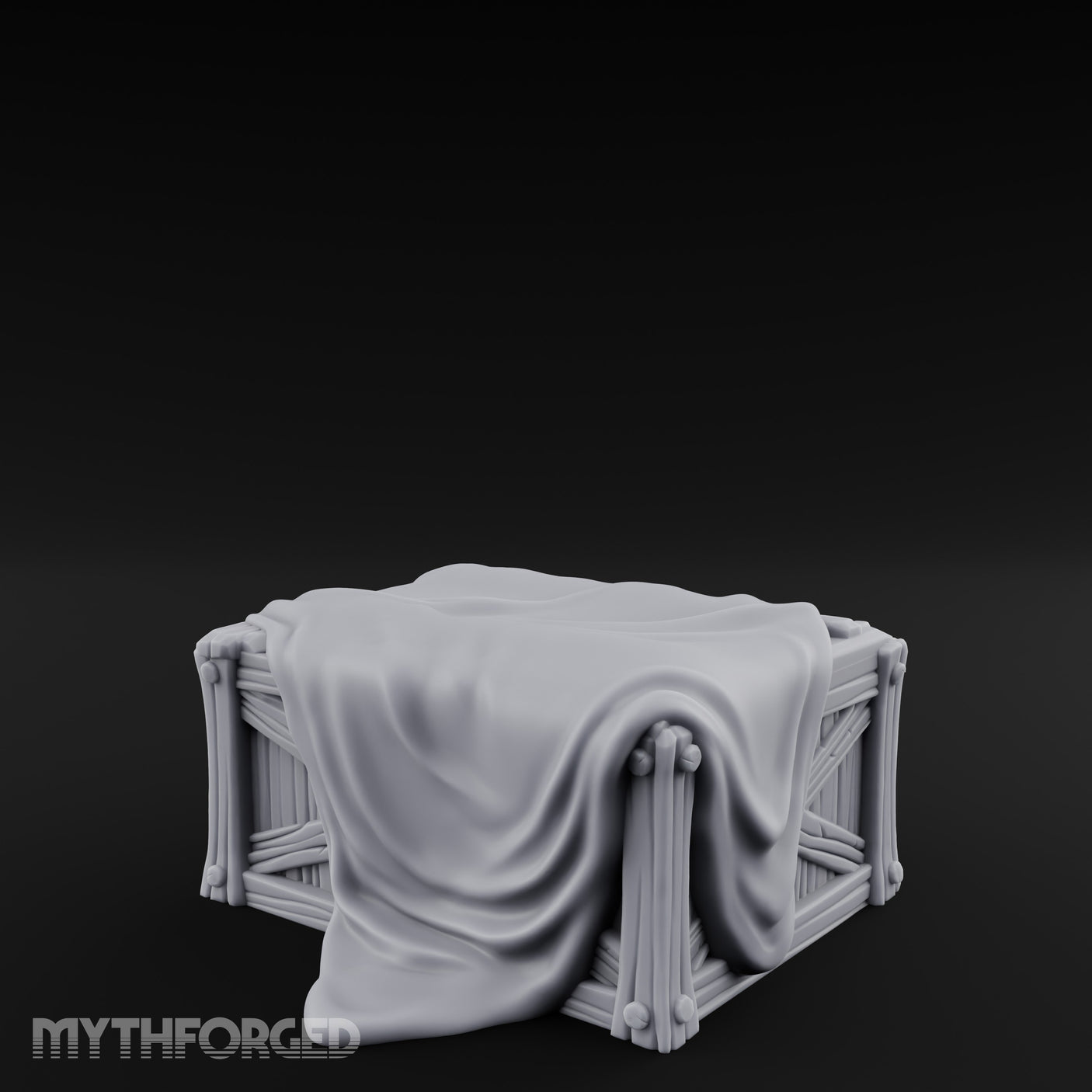 Sheet-Draped Wicker-Framed Covered Storage Crate Miniature for Dungeons and Dragons, Pathfinder or other TTRPGs