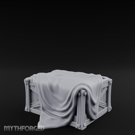 Sheet-Draped Wicker-Framed Covered Storage Crate Miniature for Dungeons and Dragons, Pathfinder or other TTRPGs