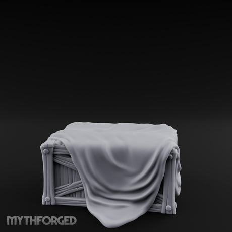 Sheet-Draped Wicker-Framed Covered Storage Crate Miniature for Dungeons and Dragons, Pathfinder or other TTRPGs