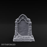 Shell-Crowned Arch-Framed Gothic Gravestone Miniature for Dungeons and Dragons, Pathfinder or other TTRPGs