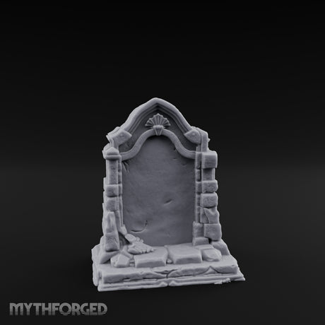 Shell-Crowned Arch-Framed Gothic Gravestone Miniature for Dungeons and Dragons, Pathfinder or other TTRPGs