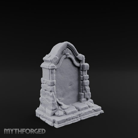 Shell-Crowned Arch-Framed Gothic Gravestone Miniature for Dungeons and Dragons, Pathfinder or other TTRPGs
