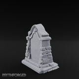 Shell-Crowned Arch-Framed Gothic Gravestone Miniature for Dungeons and Dragons, Pathfinder or other TTRPGs