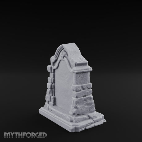 Shell-Crowned Arch-Framed Gothic Gravestone Miniature for Dungeons and Dragons, Pathfinder or other TTRPGs