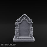 Shell-Crowned Arch-Framed Gothic Gravestone Miniature for Dungeons and Dragons, Pathfinder or other TTRPGs