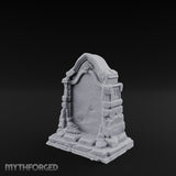 Shell-Crowned Arch-Framed Gothic Gravestone Miniature for Dungeons and Dragons, Pathfinder or other TTRPGs