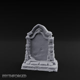 Shell-Crowned Arch-Framed Gothic Gravestone Miniature for Dungeons and Dragons, Pathfinder or other TTRPGs
