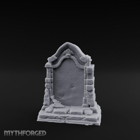 Shell-Crowned Arch-Framed Gothic Gravestone Miniature for Dungeons and Dragons, Pathfinder or other TTRPGs