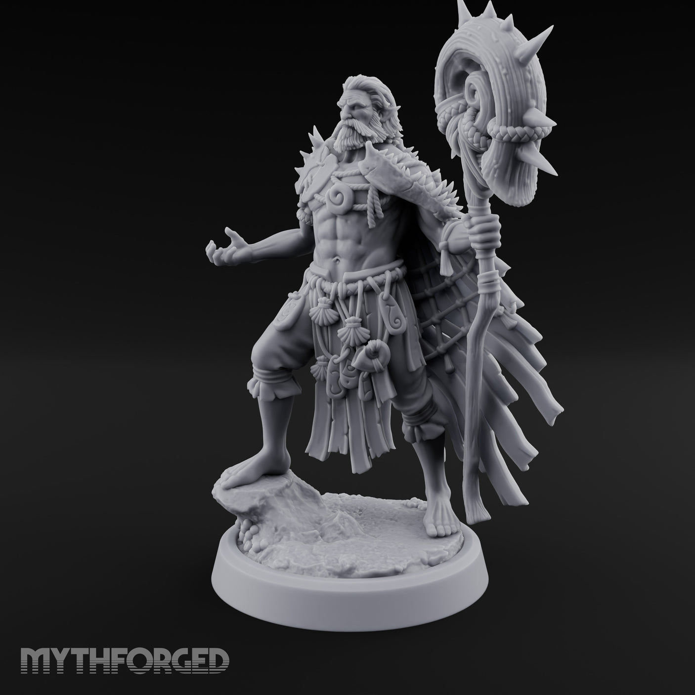 Shell Mace Clutching Weer Shaman Miniature for Dungeons and Dragons, Pathfinder or other TTRPGs
