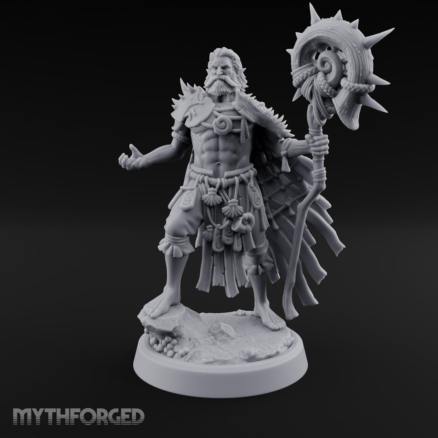 Shell Mace Clutching Weer Shaman Miniature for Dungeons and Dragons, Pathfinder or other TTRPGs