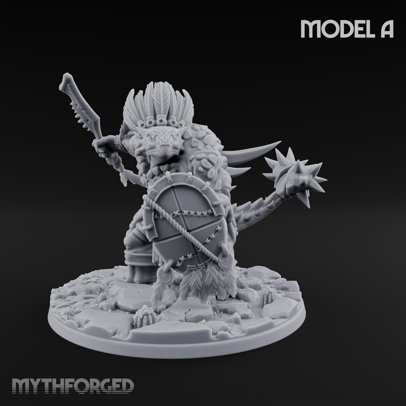 Shield And Flail Wielding Lizardfolk Warrior A Miniature for Dungeons and Dragons, Pathfinder or other TTRPGs