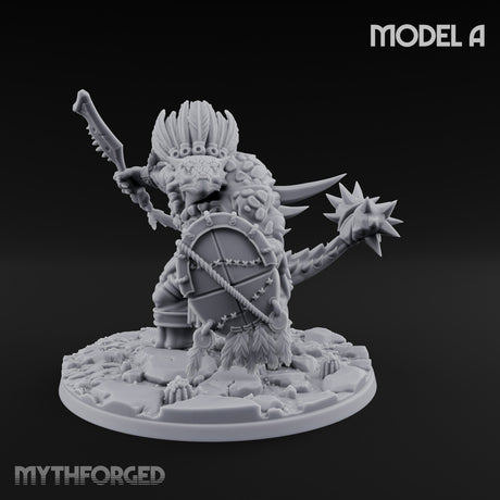 Shield And Flail Wielding Lizardfolk Warrior A Miniature for Dungeons and Dragons, Pathfinder or other TTRPGs