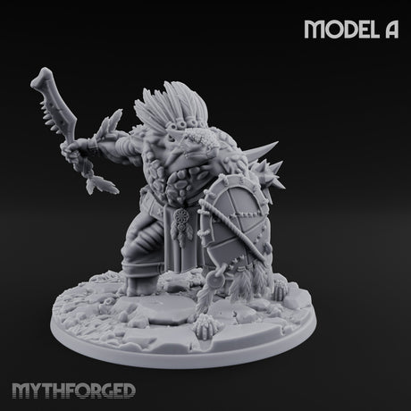 Shield And Flail Wielding Lizardfolk Warrior A Miniature for Dungeons and Dragons, Pathfinder or other TTRPGs