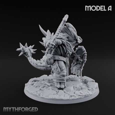 Shield And Flail Wielding Lizardfolk Warrior A Miniature for Dungeons and Dragons, Pathfinder or other TTRPGs