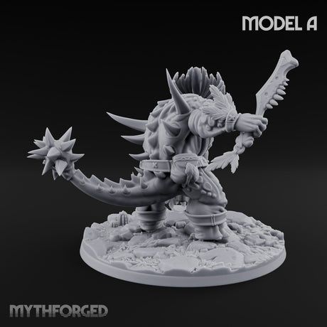Shield And Flail Wielding Lizardfolk Warrior A Miniature for Dungeons and Dragons, Pathfinder or other TTRPGs