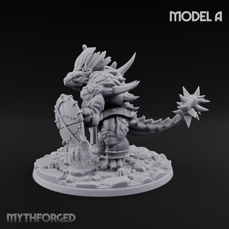 Shield And Flail Wielding Lizardfolk Warrior A Miniature for Dungeons and Dragons, Pathfinder or other TTRPGs