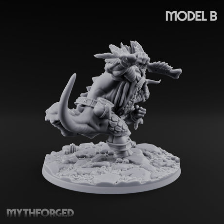 Shield And Flail Wielding Lizardfolk Warrior B Miniature for Dungeons and Dragons, Pathfinder or other TTRPGs