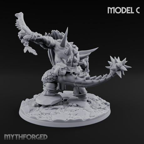 Shield And Flail Wielding Lizardfolk Warrior C Miniature for Dungeons and Dragons, Pathfinder or other TTRPGs