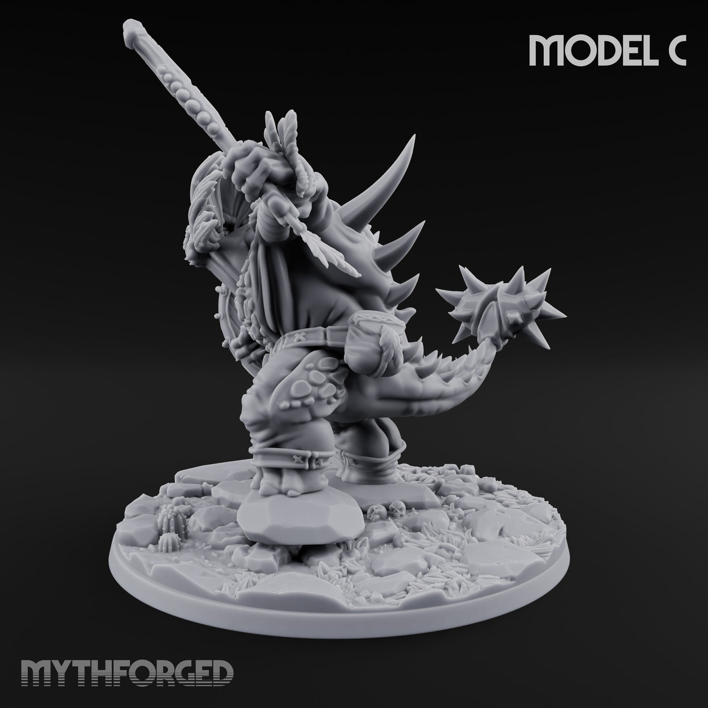 Shield And Flail Wielding Lizardfolk Warrior C Miniature for Dungeons and Dragons, Pathfinder or other TTRPGs