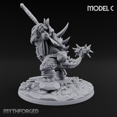 Shield And Flail Wielding Lizardfolk Warrior C Miniature for Dungeons and Dragons, Pathfinder or other TTRPGs
