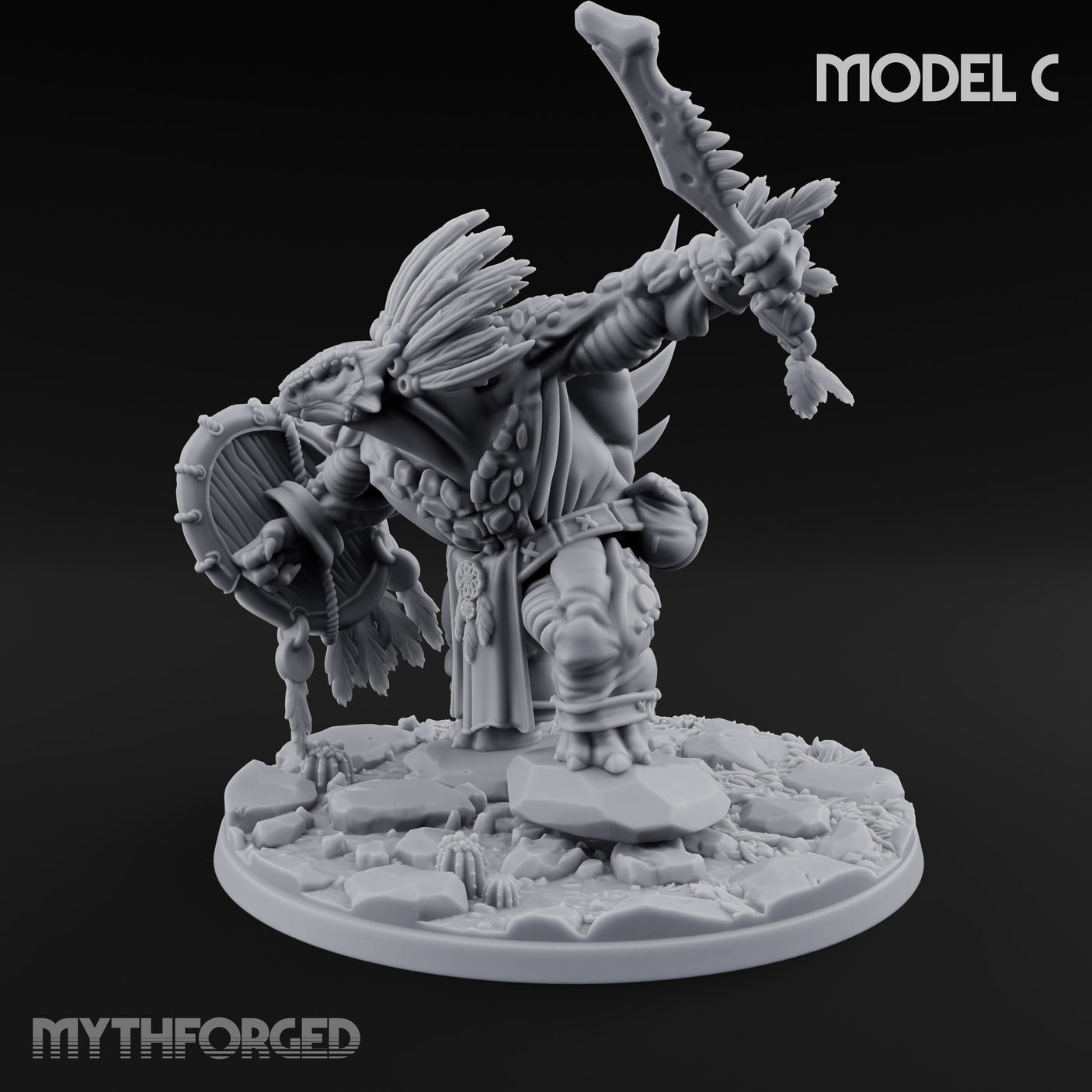 Shield And Flail Wielding Lizardfolk Warrior C Miniature for Dungeons and Dragons, Pathfinder or other TTRPGs