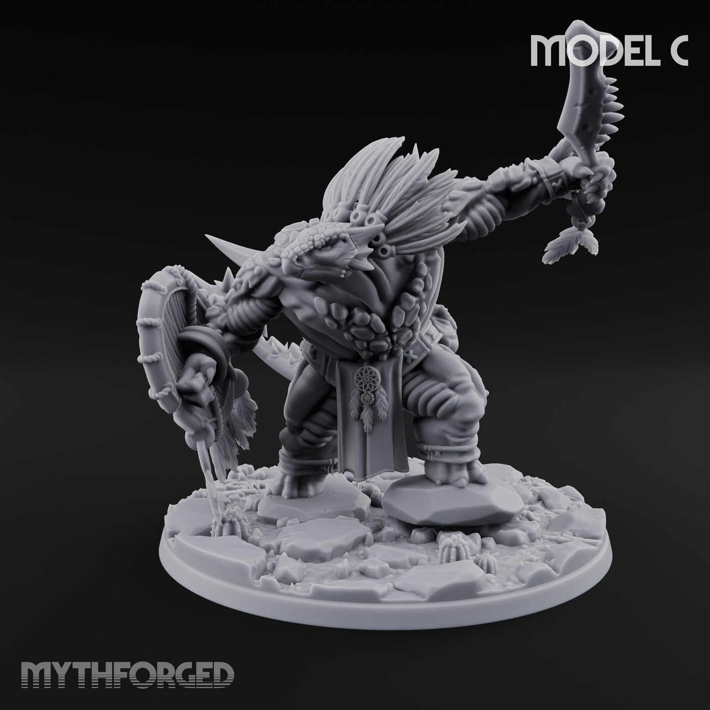 Shield And Flail Wielding Lizardfolk Warrior C Miniature for Dungeons and Dragons, Pathfinder or other TTRPGs