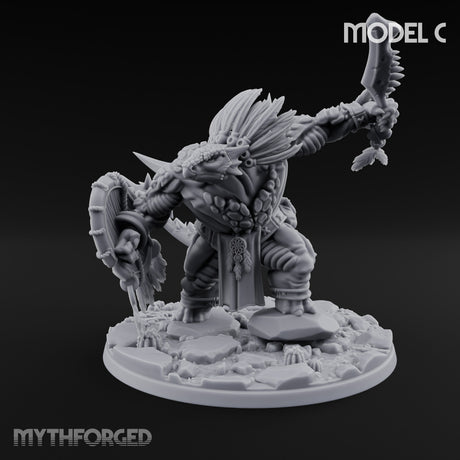 Shield And Flail Wielding Lizardfolk Warrior C Miniature for Dungeons and Dragons, Pathfinder or other TTRPGs
