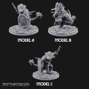 Shield And Flail Wielding Lizardfolk Warriors Miniature for Dungeons and Dragons, Pathfinder or other TTRPGs
